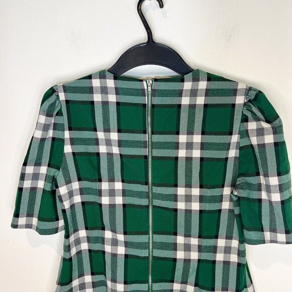 Eva Mendes Blouse Size 2 Green Plaid Puff Short Sleeve Popover Top Extra Small - Picture 4 of 10